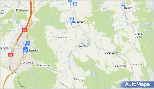 mapa Jawiszów, Jawiszów na mapie Targeo