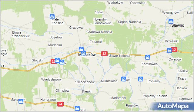 mapa Jawor gmina Mniszków, Jawor gmina Mniszków na mapie Targeo