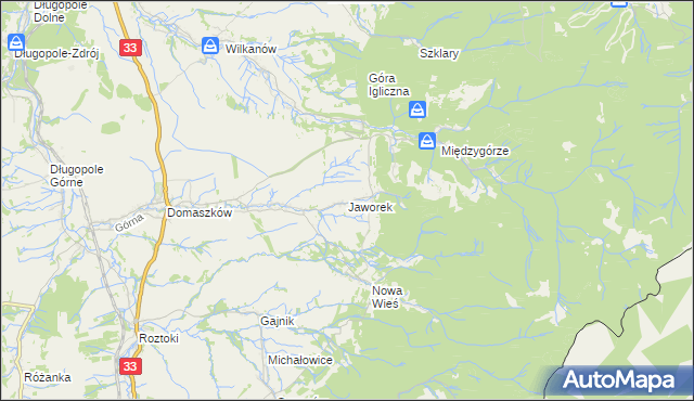 mapa Jaworek gmina Międzylesie, Jaworek gmina Międzylesie na mapie Targeo