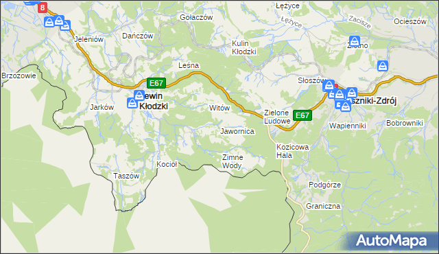 mapa Jawornica gmina Lewin Kłodzki, Jawornica gmina Lewin Kłodzki na mapie Targeo