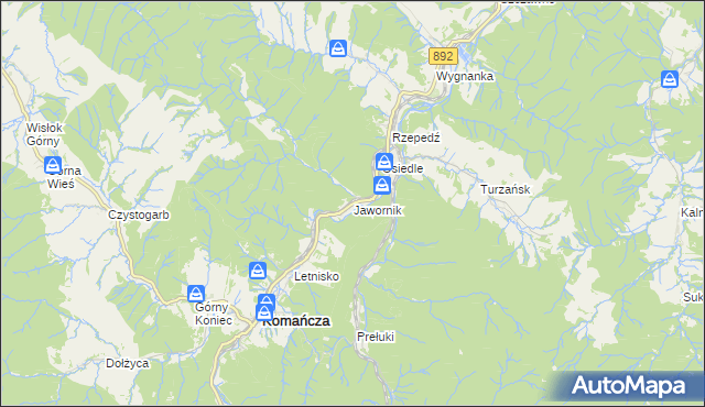 mapa Jawornik gmina Komańcza, Jawornik gmina Komańcza na mapie Targeo