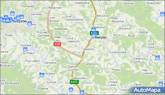 mapa Jawornik gmina Niebylec, Jawornik gmina Niebylec na mapie Targeo