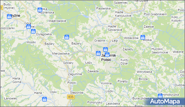 mapa Jawornik Polski, Jawornik Polski na mapie Targeo