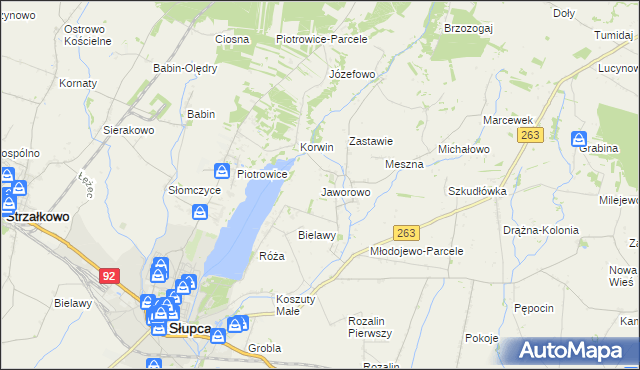mapa Jaworowo gmina Słupca, Jaworowo gmina Słupca na mapie Targeo