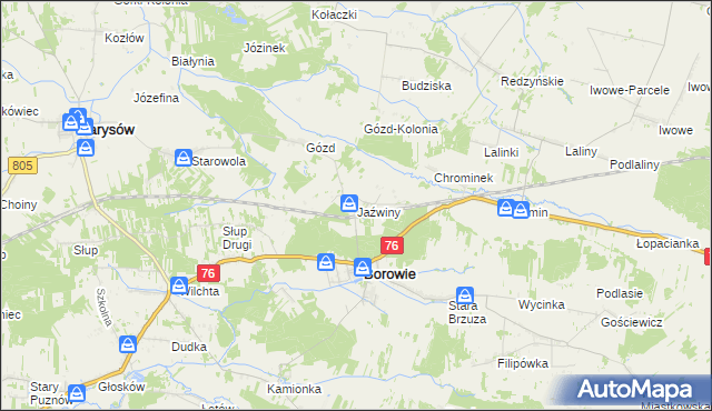 mapa Jaźwiny gmina Borowie, Jaźwiny gmina Borowie na mapie Targeo