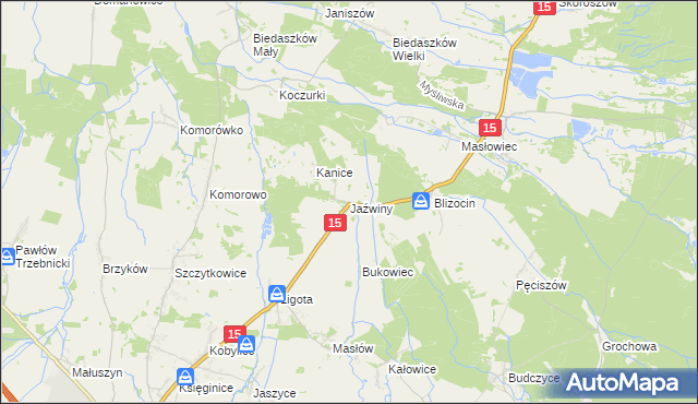 mapa Jaźwiny gmina Trzebnica, Jaźwiny gmina Trzebnica na mapie Targeo
