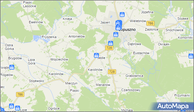 mapa Jedle gmina Łopuszno, Jedle gmina Łopuszno na mapie Targeo