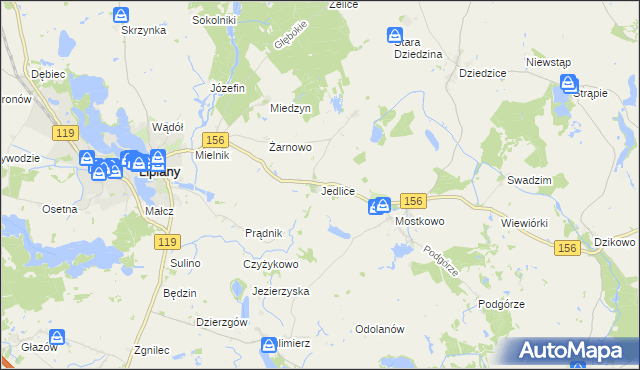 mapa Jedlice gmina Lipiany, Jedlice gmina Lipiany na mapie Targeo