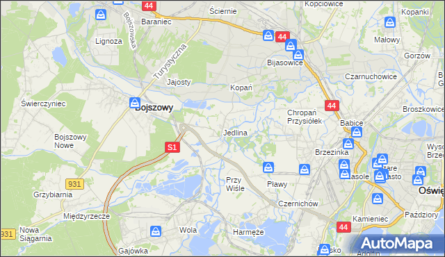 mapa Jedlina gmina Bojszowy, Jedlina gmina Bojszowy na mapie Targeo