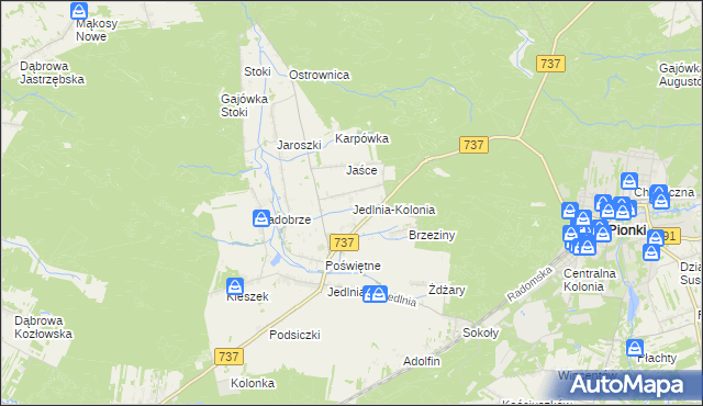 mapa Jedlnia-Kolonia, Jedlnia-Kolonia na mapie Targeo