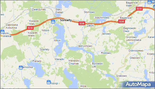 mapa Jędrychowo gmina Sorkwity, Jędrychowo gmina Sorkwity na mapie Targeo