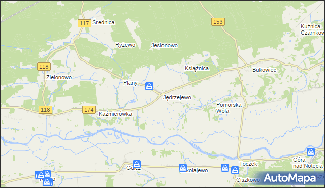 mapa Jędrzejewo gmina Czarnków, Jędrzejewo gmina Czarnków na mapie Targeo