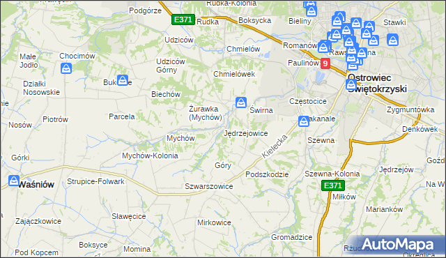 mapa Jędrzejowice gmina Bodzechów, Jędrzejowice gmina Bodzechów na mapie Targeo