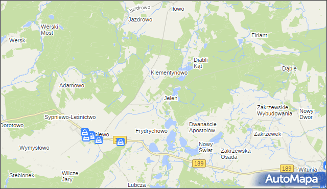 mapa Jeleń gmina Więcbork, Jeleń gmina Więcbork na mapie Targeo