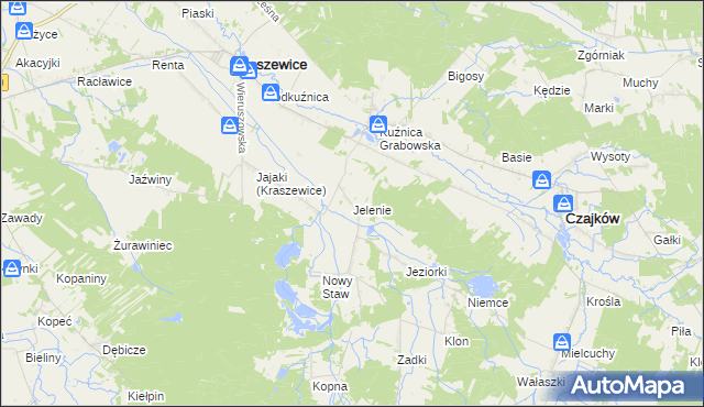 mapa Jelenie gmina Kraszewice, Jelenie gmina Kraszewice na mapie Targeo