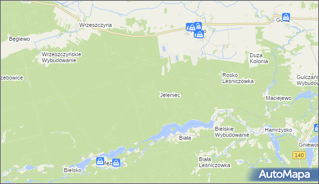 mapa Jeleniec gmina Wieleń, Jeleniec gmina Wieleń na mapie Targeo