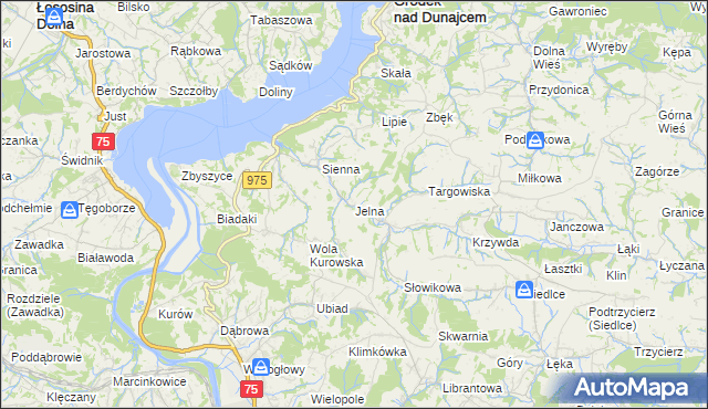 mapa Jelna gmina Gródek nad Dunajcem, Jelna gmina Gródek nad Dunajcem na mapie Targeo