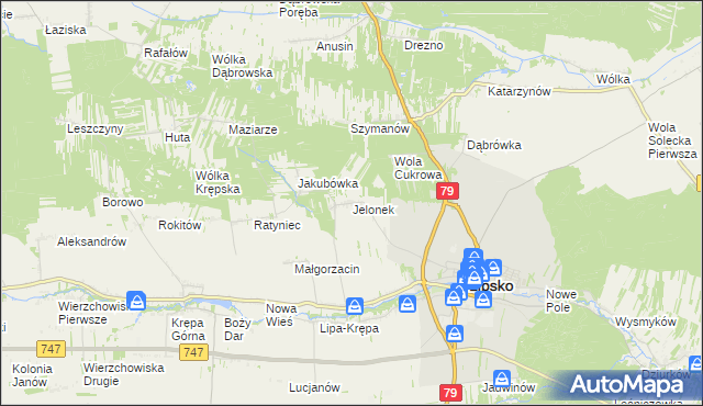 mapa Jelonek gmina Lipsko, Jelonek gmina Lipsko na mapie Targeo