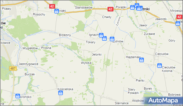 mapa Jelonki gmina Rudniki, Jelonki gmina Rudniki na mapie Targeo