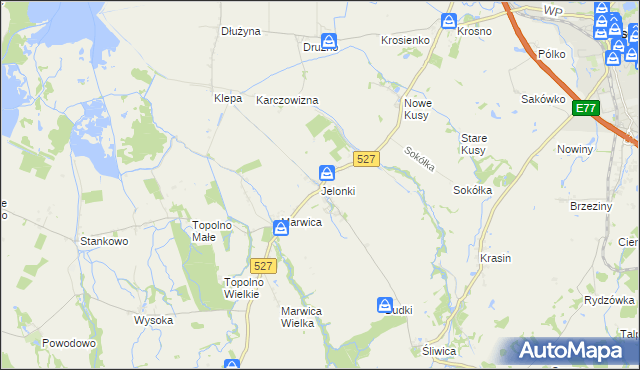 mapa Jelonki gmina Rychliki, Jelonki gmina Rychliki na mapie Targeo