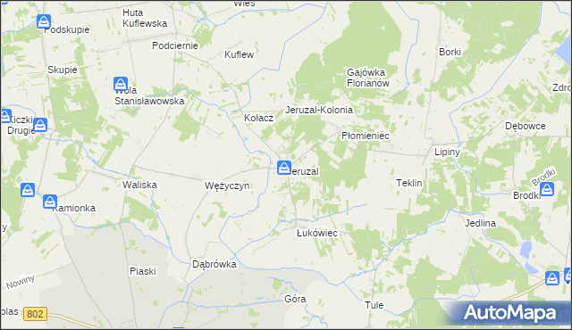 mapa Jeruzal gmina Mrozy, Jeruzal gmina Mrozy na mapie Targeo