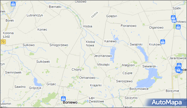 mapa Jerzmanowo gmina Boniewo, Jerzmanowo gmina Boniewo na mapie Targeo