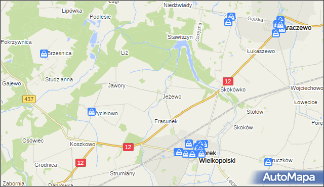 mapa Jeżewo gmina Borek Wielkopolski, Jeżewo gmina Borek Wielkopolski na mapie Targeo