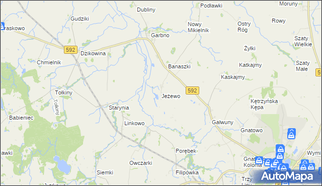 mapa Jeżewo gmina Kętrzyn, Jeżewo gmina Kętrzyn na mapie Targeo
