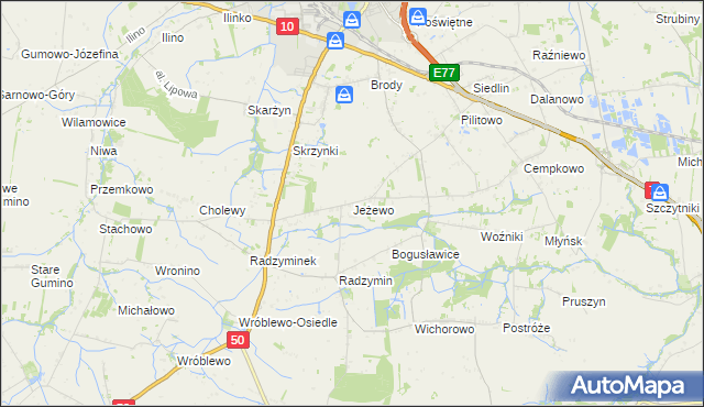 mapa Jeżewo gmina Płońsk, Jeżewo gmina Płońsk na mapie Targeo