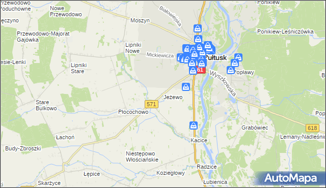 mapa Jeżewo gmina Pułtusk, Jeżewo gmina Pułtusk na mapie Targeo