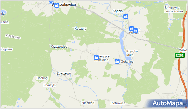 mapa Jezierzyce Kościelne, Jezierzyce Kościelne na mapie Targeo