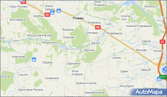 mapa Jeziórka gmina Pniewy, Jeziórka gmina Pniewy na mapie Targeo