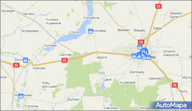mapa Jeziorki gmina Strzelno, Jeziorki gmina Strzelno na mapie Targeo