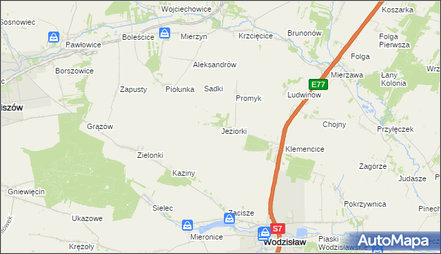 mapa Jeziorki gmina Wodzisław, Jeziorki gmina Wodzisław na mapie Targeo
