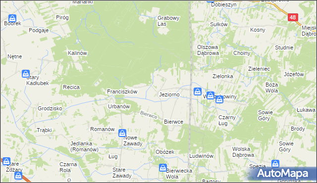 mapa Jeziorno gmina Jedlińsk, Jeziorno gmina Jedlińsk na mapie Targeo