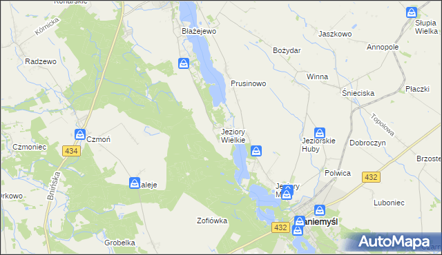 mapa Jeziory Wielkie, Jeziory Wielkie na mapie Targeo