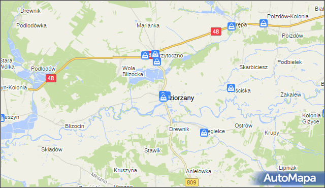 mapa Jeziorzany powiat lubartowski, Jeziorzany powiat lubartowski na mapie Targeo