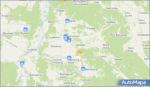 mapa Jeżowiec gmina Kluczewsko, Jeżowiec gmina Kluczewsko na mapie Targeo