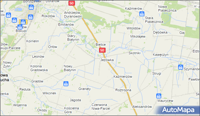 mapa Jeżówka gmina Sochaczew, Jeżówka gmina Sochaczew na mapie Targeo