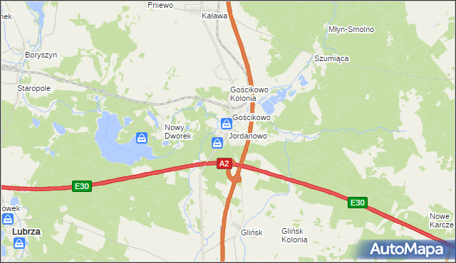 mapa Jordanowo gmina Świebodzin, Jordanowo gmina Świebodzin na mapie Targeo