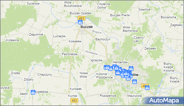 mapa Józefatów gmina Buczek, Józefatów gmina Buczek na mapie Targeo