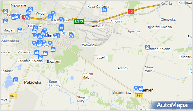 mapa Józefin gmina Kamień, Józefin gmina Kamień na mapie Targeo