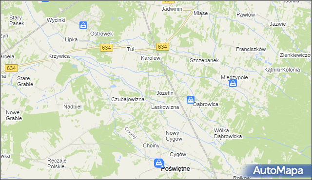 mapa Józefin gmina Poświętne, Józefin gmina Poświętne na mapie Targeo