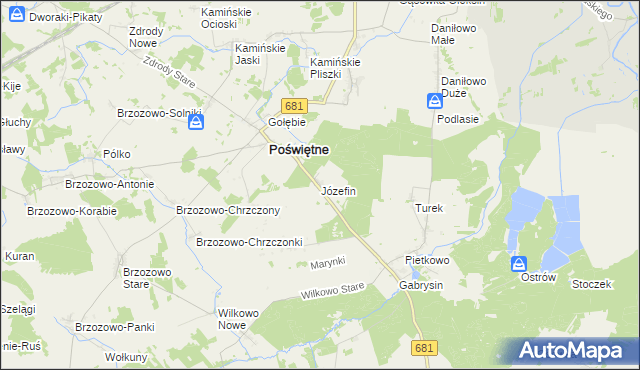 mapa Józefin gmina Poświętne, Józefin gmina Poświętne na mapie Targeo
