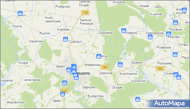 mapa Józefina gmina Łopuszno, Józefina gmina Łopuszno na mapie Targeo
