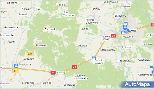 mapa Józefina gmina Osjaków, Józefina gmina Osjaków na mapie Targeo