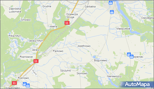mapa Józefinowo gmina Rogoźno, Józefinowo gmina Rogoźno na mapie Targeo