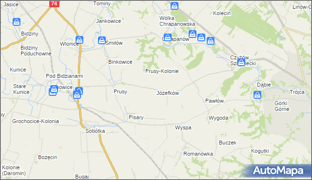 mapa Józefków gmina Zawichost, Józefków gmina Zawichost na mapie Targeo