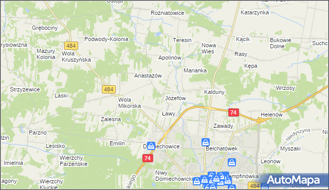 mapa Józefów gmina Bełchatów, Józefów gmina Bełchatów na mapie Targeo