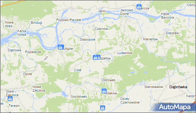 mapa Józefów gmina Dąbrówka, Józefów gmina Dąbrówka na mapie Targeo